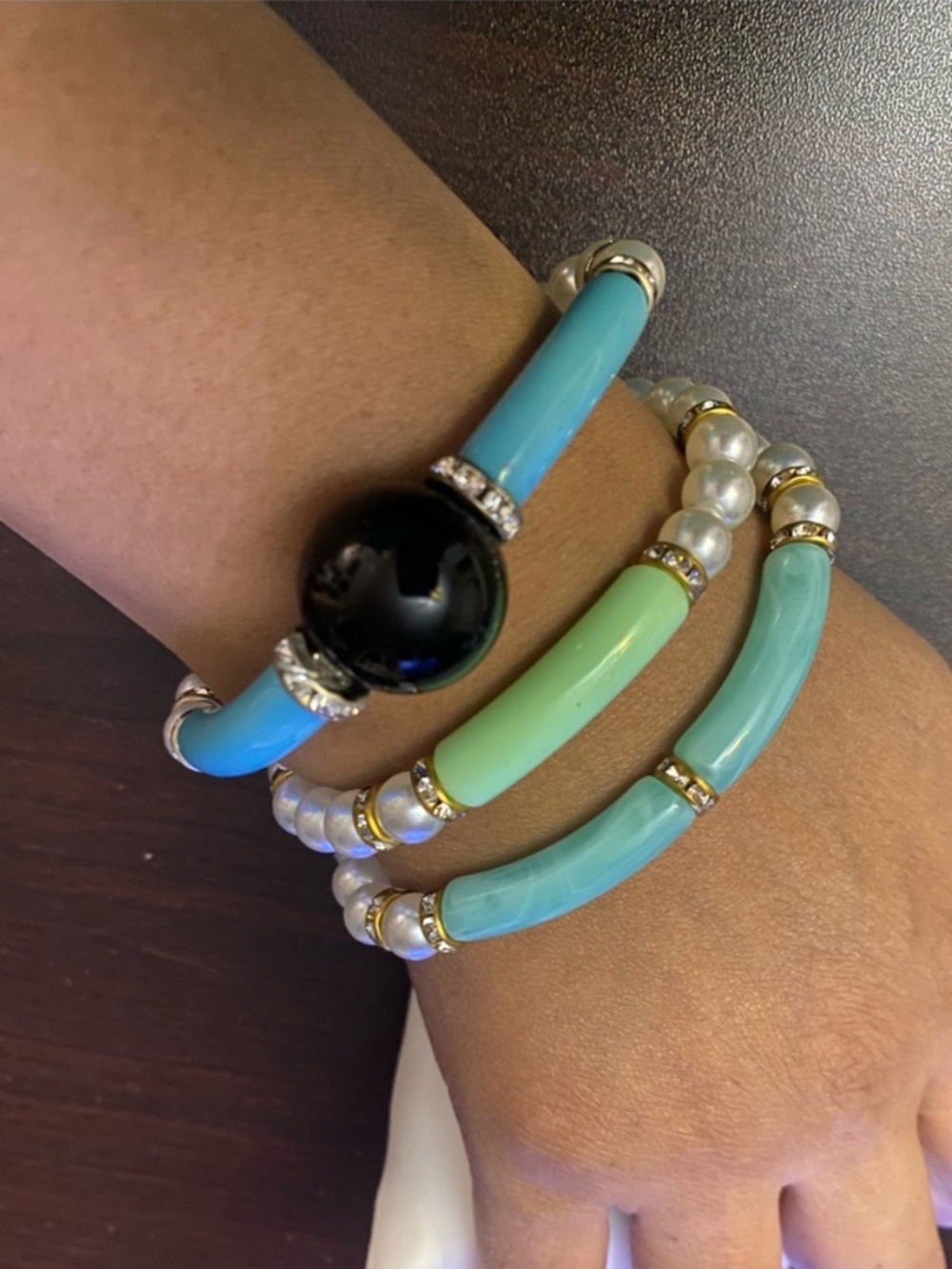 Turquoise & Mint Beaded Stretch bangle Bracelet Set - Elegant Women’s Jewelry